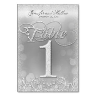 Table Number 1 Elegant Silver Faux Glitter