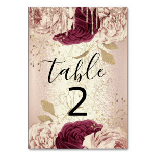 Table Number 2 Drips Florals Rose Marsala Burgundy