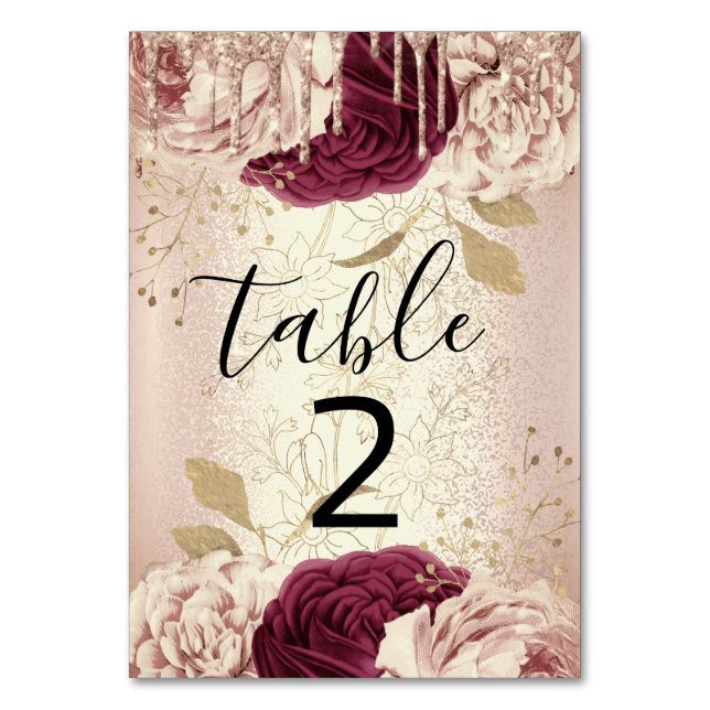 Table Number 2 Drips Florals Rose Marsala Burgundy (Front)
