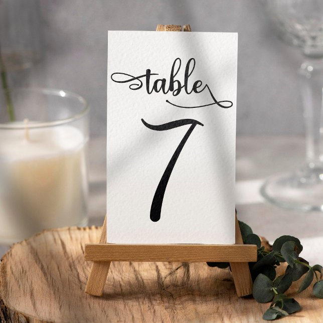 Table number 3.5x5 simple black sign | Table 7 (Table 7 black and white)