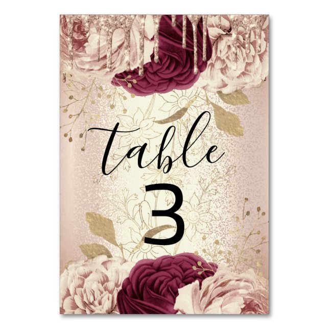 Table Number 3 Drips Florals Rose Marsala Burgundy (Front)