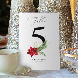 Table Number 5 Holiday Greenery + Gold Watercolor