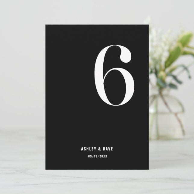 Table Number 6 Bold Black Wedding Table Number (Standing Front)