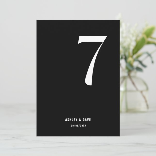 Table Number 7 Bold Black Wedding Table Number (Standing Front)