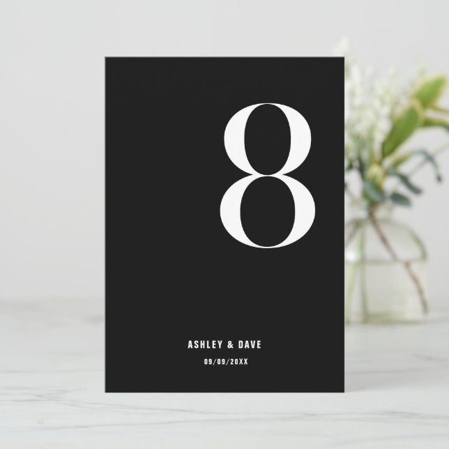 Table Number 8 Bold Black Wedding Table Number (Standing Front)