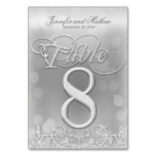 Table Number 8 Elegant Silver Faux Glitter