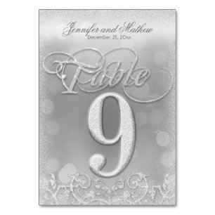 Table Number 9 Elegant Silver Faux Glitter