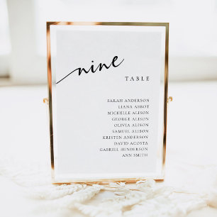 Table Number 9 Nine Seating Chart Card
