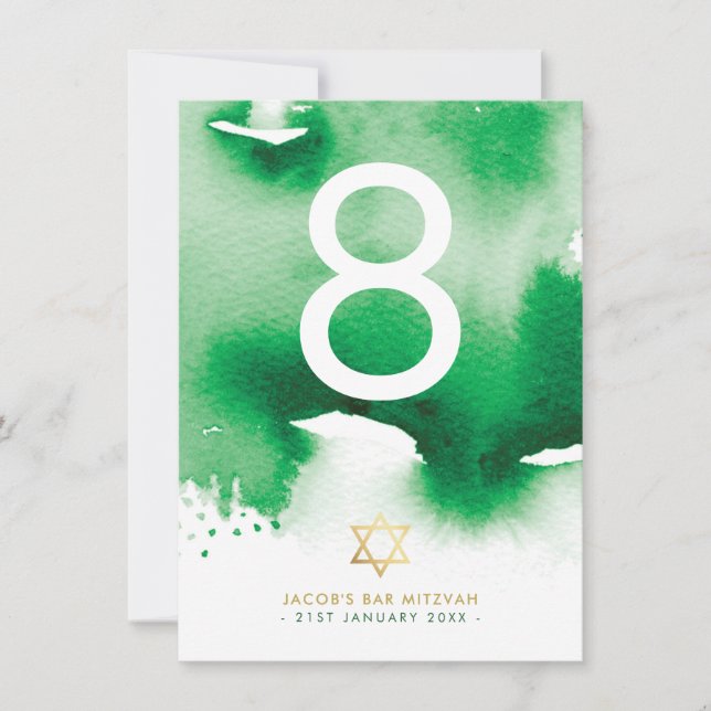 TABLE NUMBER Bar Mitzvah star green watercolor (Front)