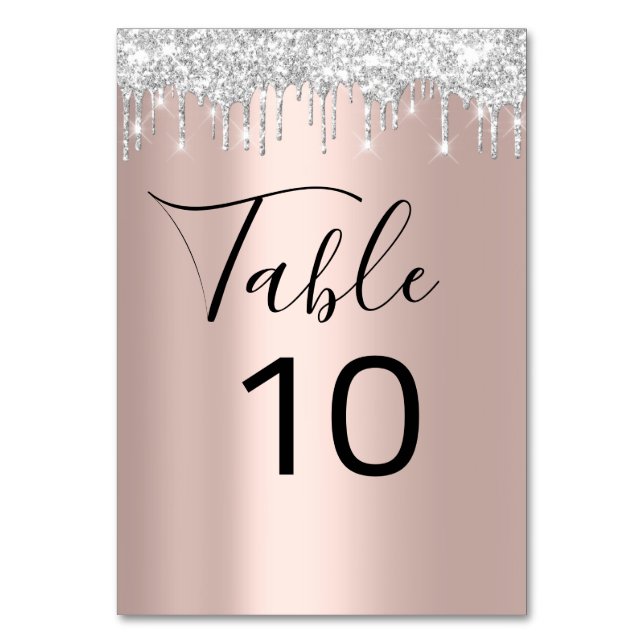 Table Number Black Grey Silver Drips Spark Rose1 (Front)