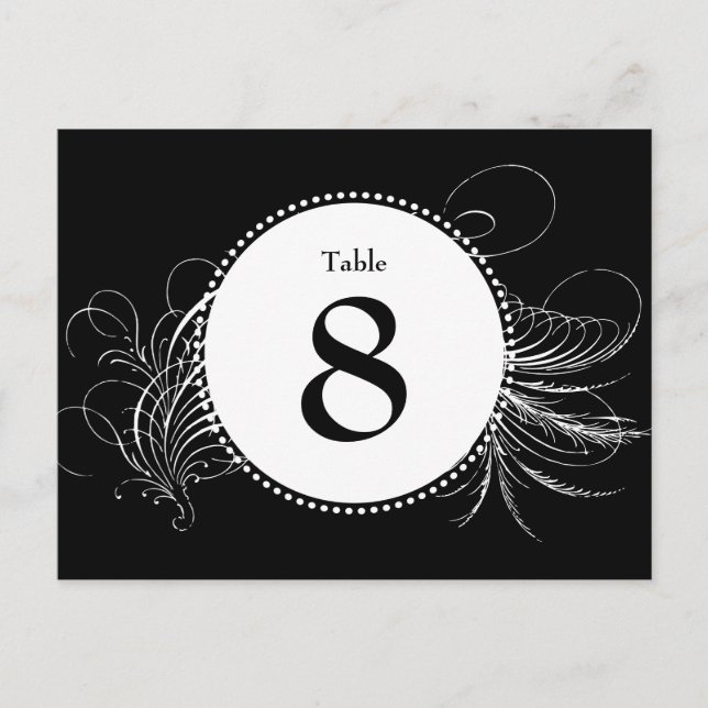 Table Number Black & White Feathered Postcard (Front)