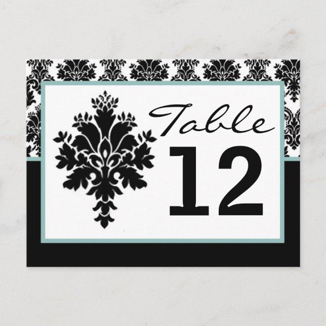 Table Number Card Black Damask Lace Print (Front)