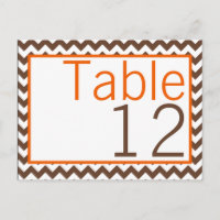 Table Number Card Brown Orange Chevron Name