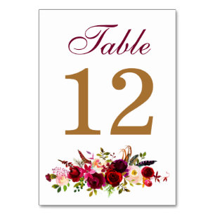 Table Number Card - Burgundy Florals