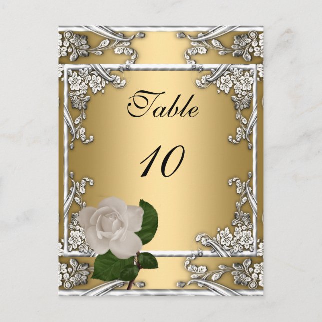 Table Number Card Elegant Wedding Gold Cream Rose (Front)