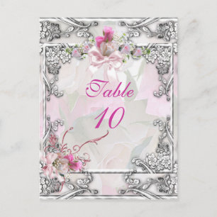 Table Number Card Elegant Wedding Pink Rose