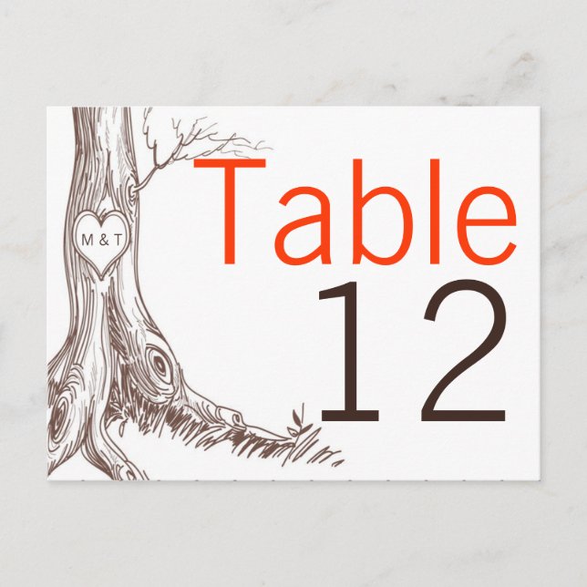 Table Number Card Fall Tree Initial Carvings Autum (Front)