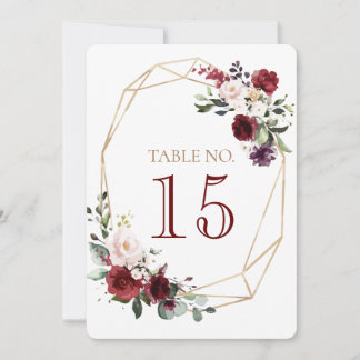 Table number card for wedding and reception floral