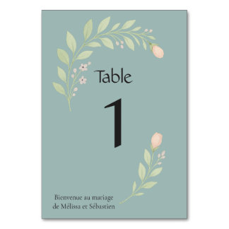 Table number card for wedding, floral