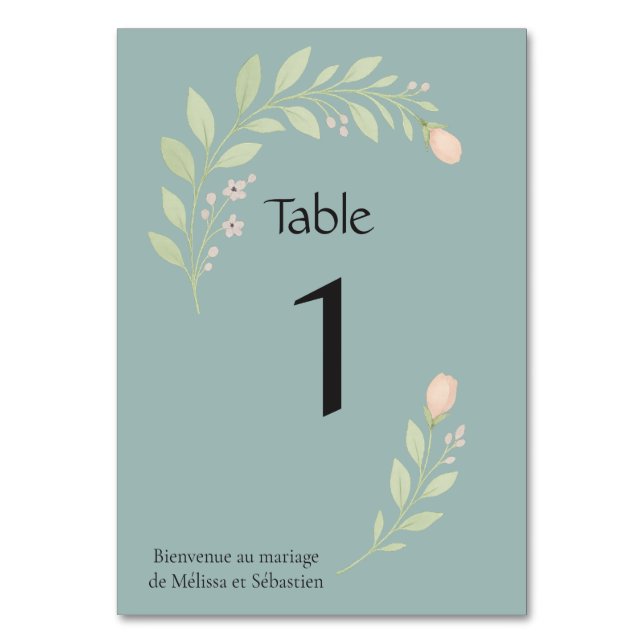 Table number card for wedding, floral (Front)