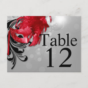 Table Number Card Red on Silver Masquerade