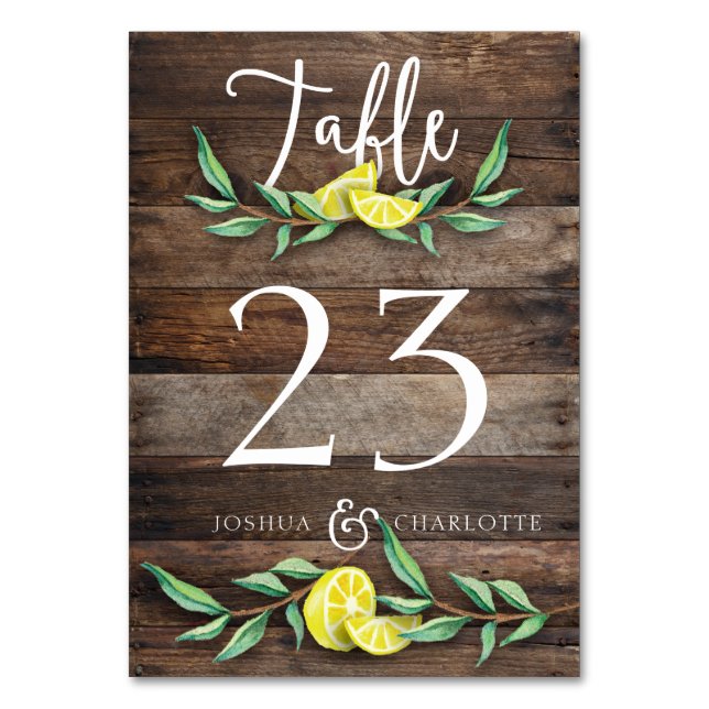 TABLE NUMBER CARD | Rustic Wood Lemon Wedding (Front)