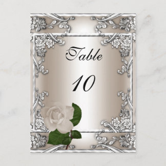 Table Number Card Wedding Silver Cream Rose