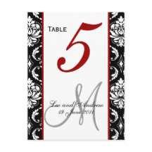 Table Number Cards Damask Red