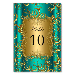 Table Number Cards Jade Green Gold