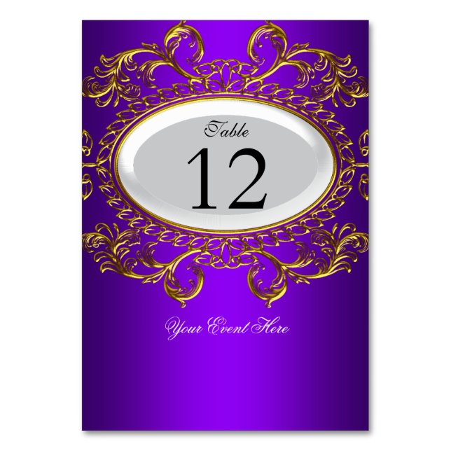 Table Number Cards Royal Purple White Gold (Front)
