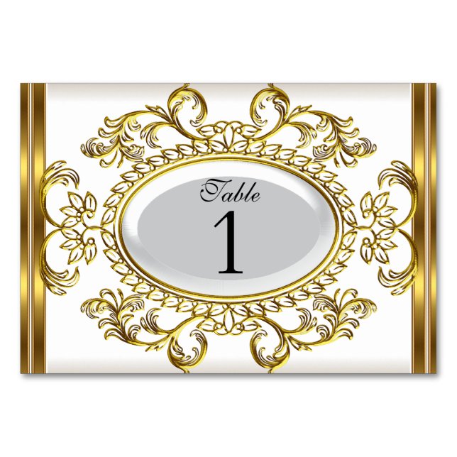 Table Number Cards Royal White Gold (Front)