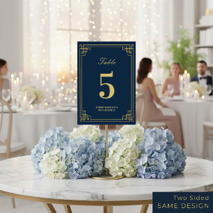 Table Number Chic Navy Blue Gold 80th Birthday