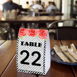 Table Number Derby Red Roses Black White Stripes