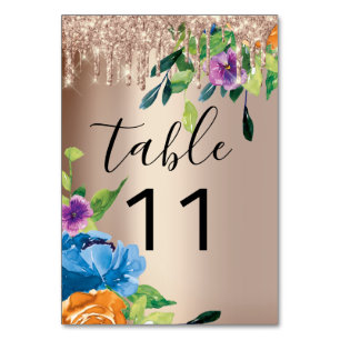 Table Number  Drips Florals Navy Rose Wedding