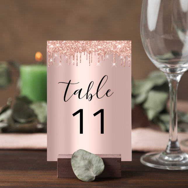 Table Number  Drips Rose Gold  Glitter Wedding (Table Number Drips Rose Gold Glitter Wedding)
