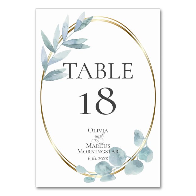 TABLE NUMBER | Dusty Blue Watercolor Eucalyptus (Back)
