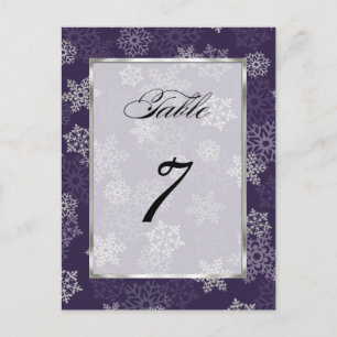 Table Number Eggplant White Snowflakes Postcard