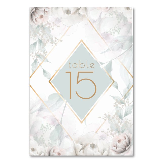 Table Number | Elegant Alabaster Watercolor Peony (Back)