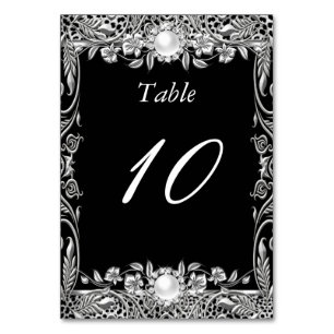 Table Number Elegant Leopard Black Silver Pearl
