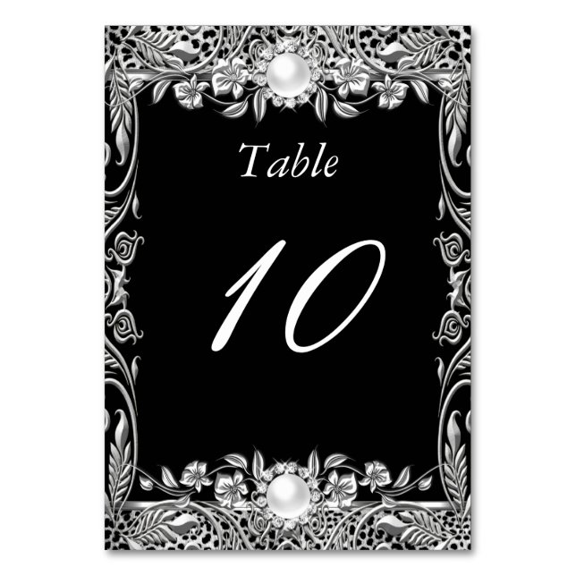 Table Number Elegant Leopard Black Silver Pearl (Front)