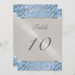 Table Number Elegant Sky Blue and Silver Filigree