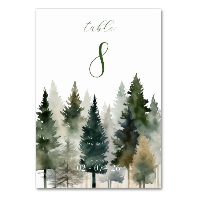 Table Number | Forest Pines Watercolor (Front)