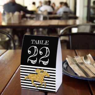 Table Number Gold Racehorse Black White Stripes