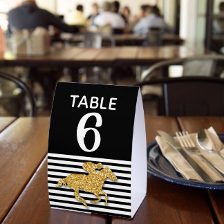 Table Number Gold Racehorse Black White Stripes