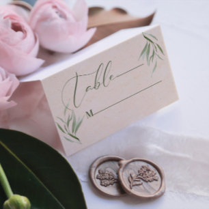 Table Number Green Foliage Beige Paper Business Ca Business Card