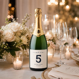 Table Number Hand Lettered Script Wedding Sparkling Wine Label