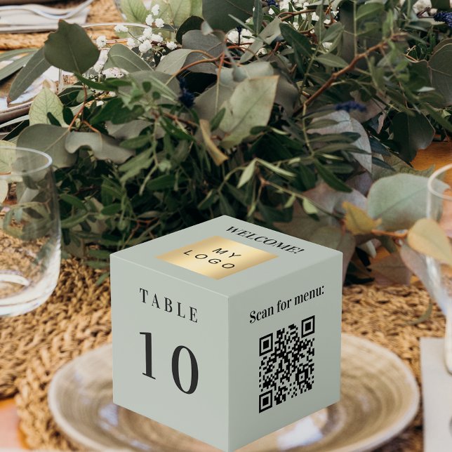 Table number logo QR code menu olive green Cube (Creator Uploaded)