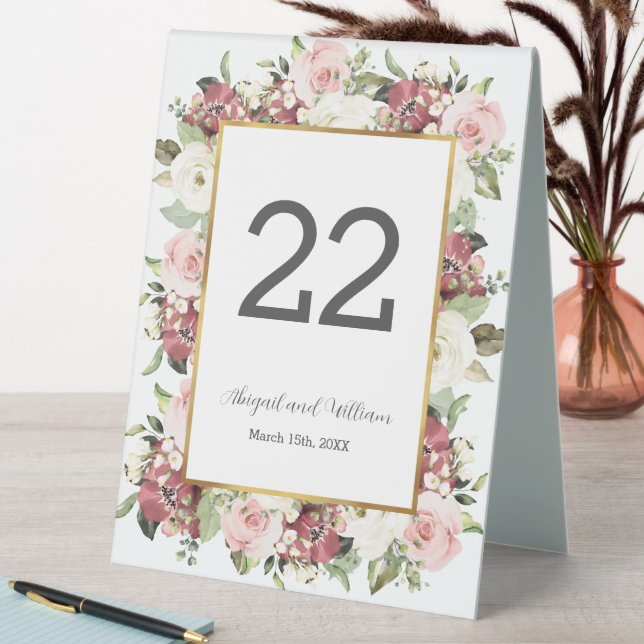 Table Number Mauve Pink Florals Gold Wedding (In SItu (Table))