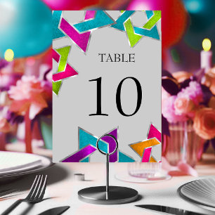 Table Number Multicolored Star of David Silver