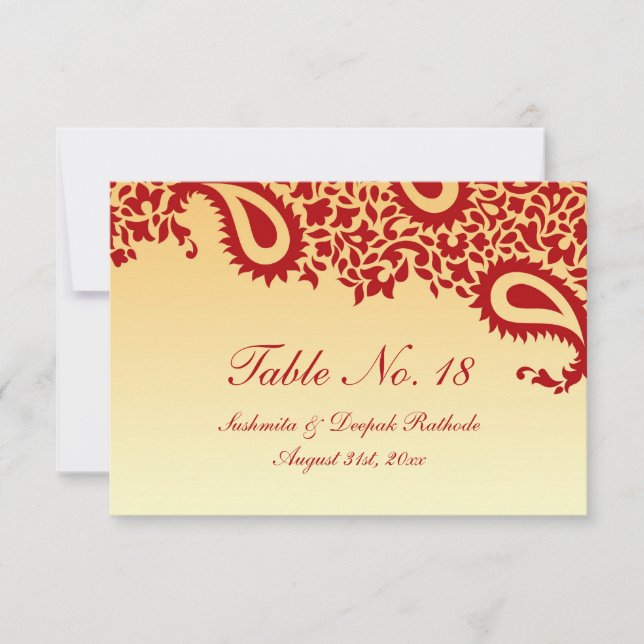 Table Number Paisley Wedding Flat Card (Front)